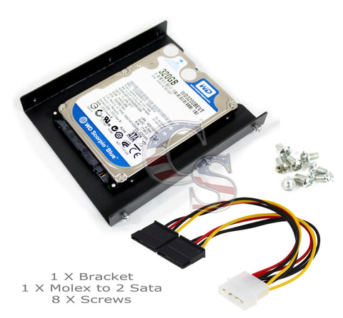 Molex 2 Y Sata 2.5" SSD Hard Drive to 3.5" Bay HDD Mounting Bracket Adapter Tray